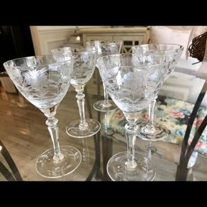 5 etched glass aperitif glasses -VINTAGE